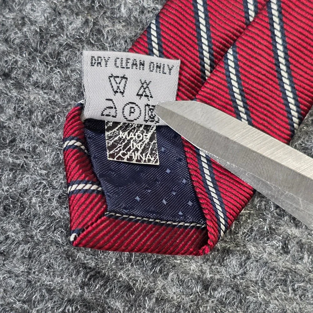 Meeting Street Silk Necktie Men's Red White Navy Blue Striped Hand‎ Made Classic
